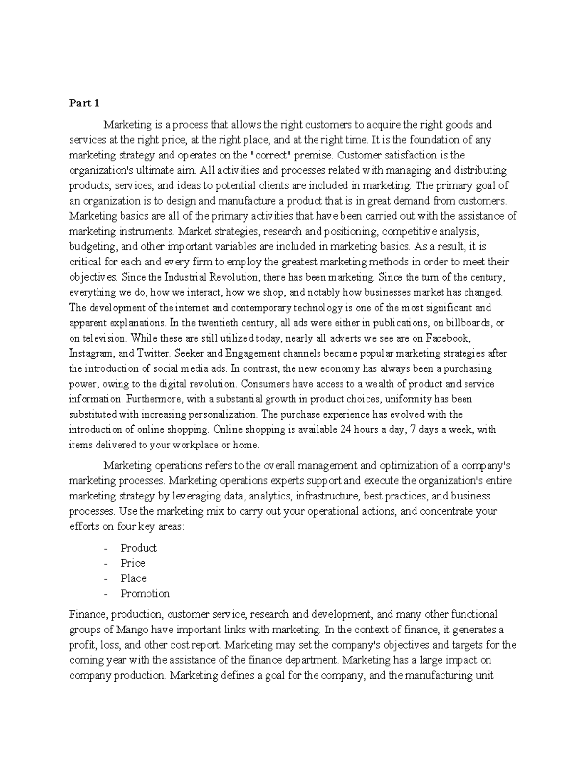 Marketing Processes and Planning Assignment 1 Template-1 - Part 1 ...