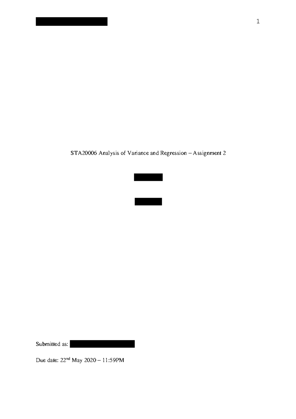 Assignment II - High Distinction (48.25/54) - STA20006 Analysis of ...