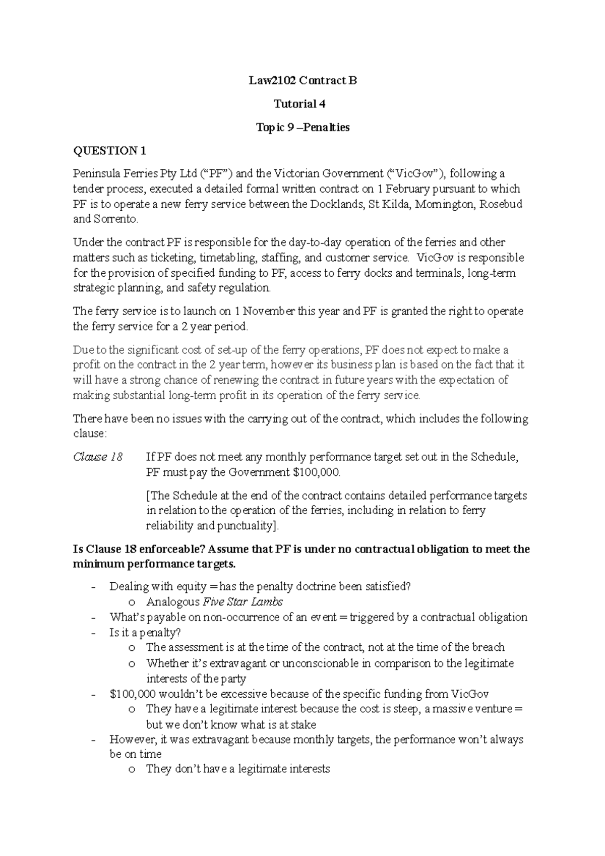 Tutorial 4 - In-class Work - Law2102 Contract B Tutorial 4 Topic 9 ...