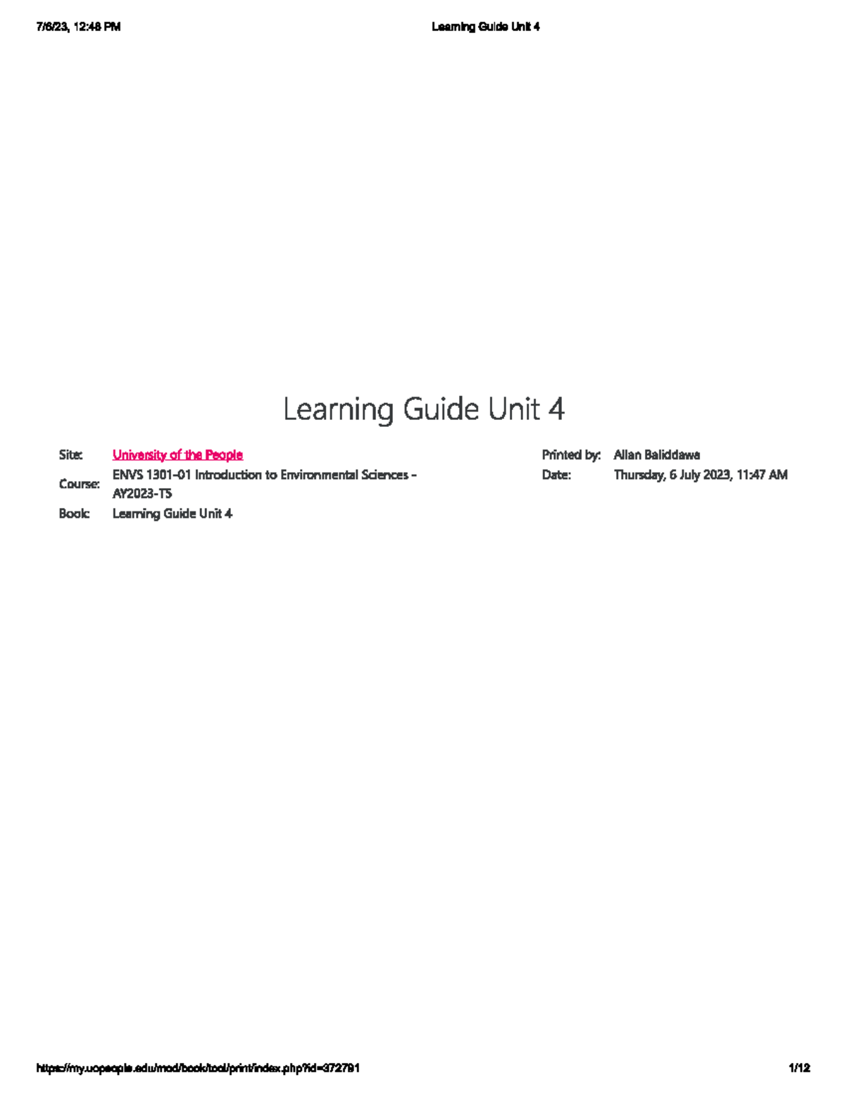 Learning Guide Unit 4 - ENVS 1301 - Studocu