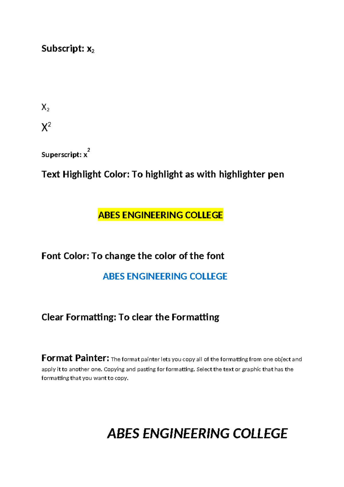 1.3 IT Skills LAB1 - notes - Subscript: x 2 X 2 X 2 Superscript: x 2 ...