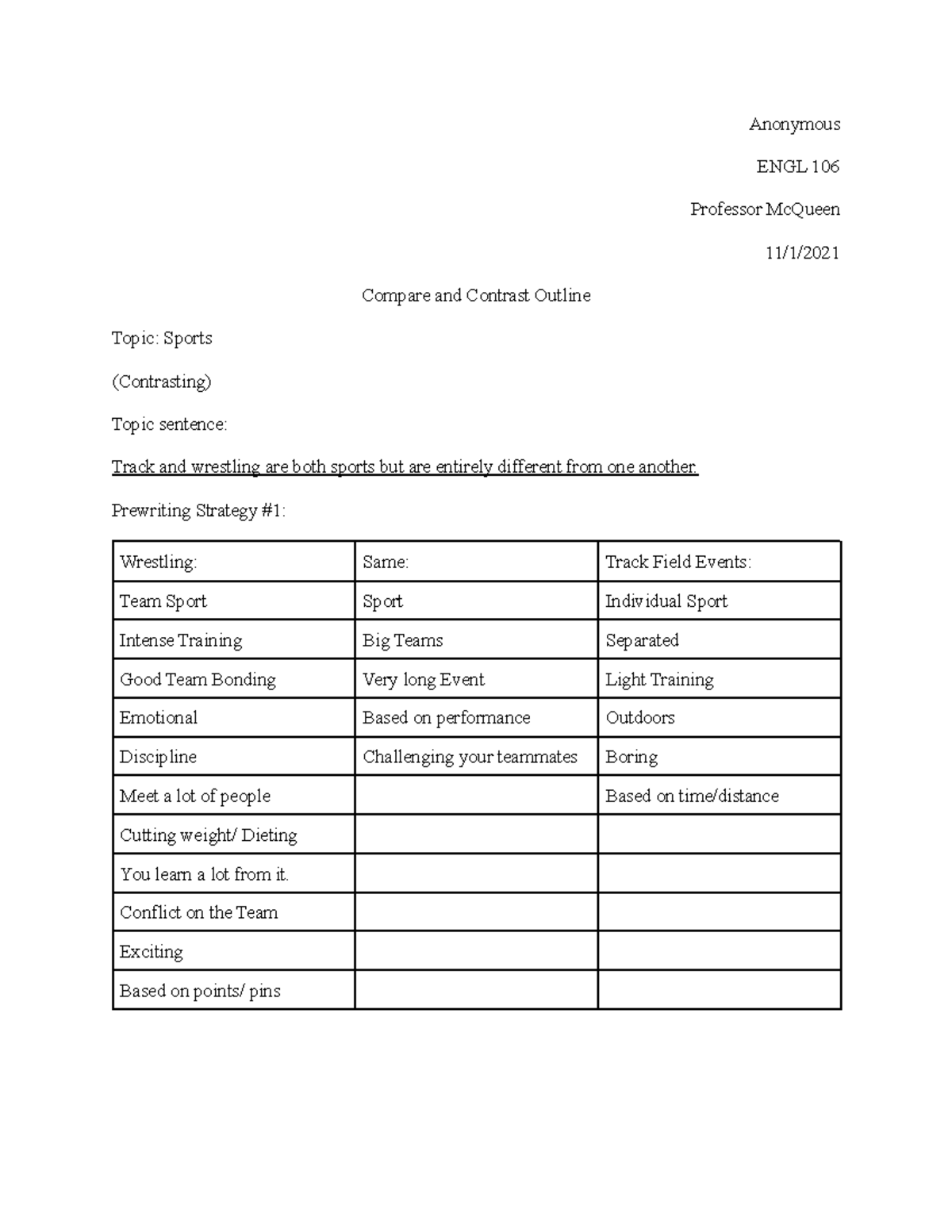 (Studocu) Module 4 - Compare and Contrast Outline - Anonymous ENGL 106 ...