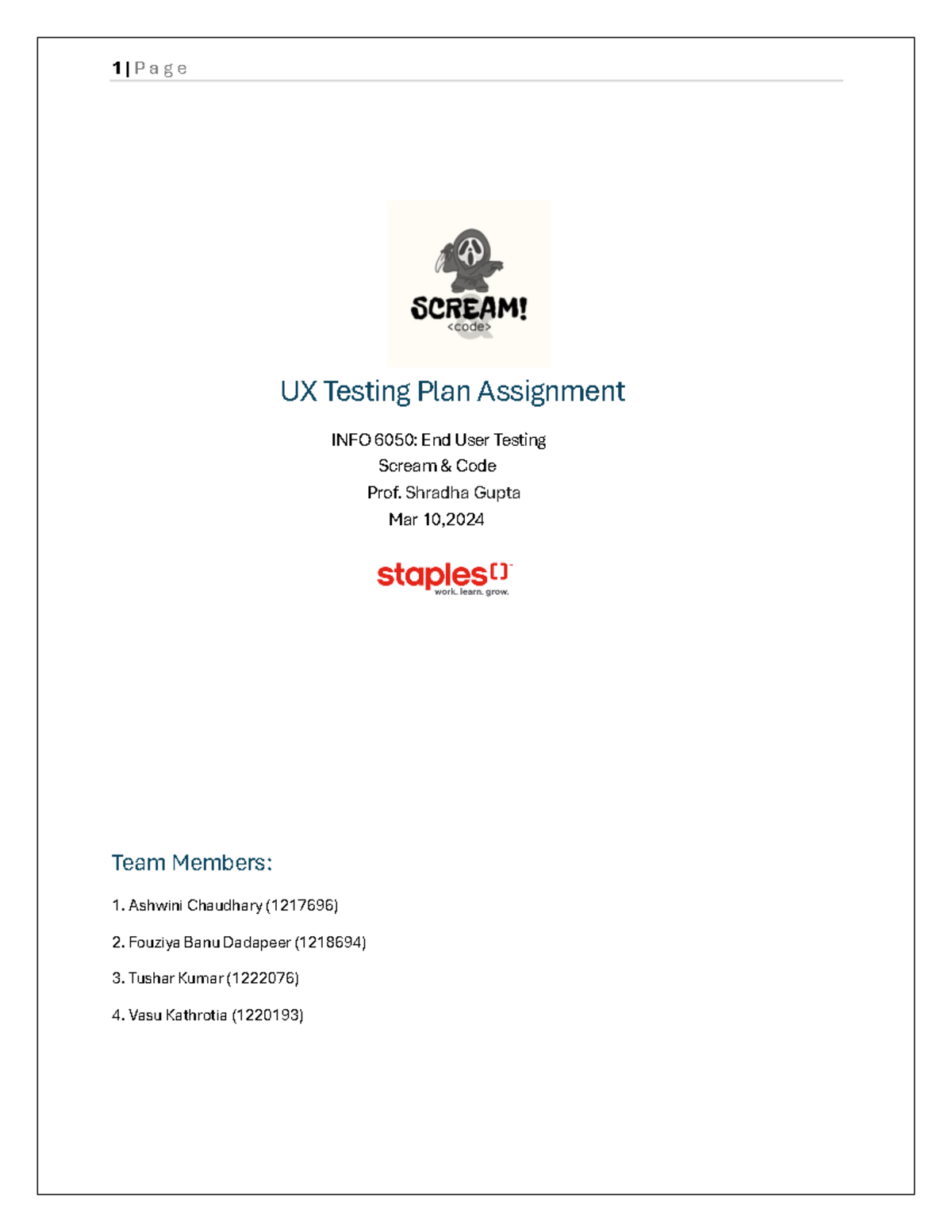 Assignment 4 - UX Testing Plan Assignment INFO 6050: End User Testing ...