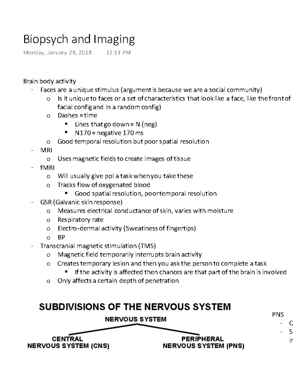 Biopsych and Imaging - Lecture notes 7 - Biopsych and Imaging Monday ...
