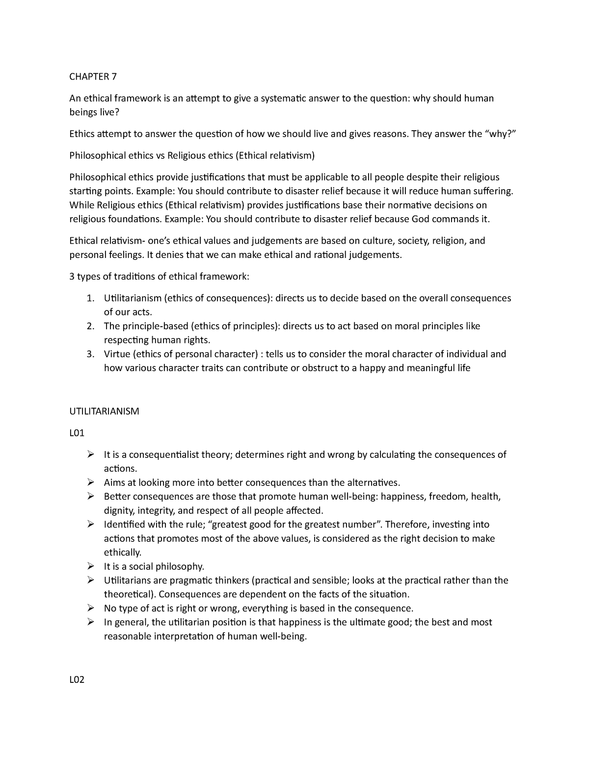 Chapter 7 - logistics - CHAPTER 7 An ethical framework is an attempt to ...