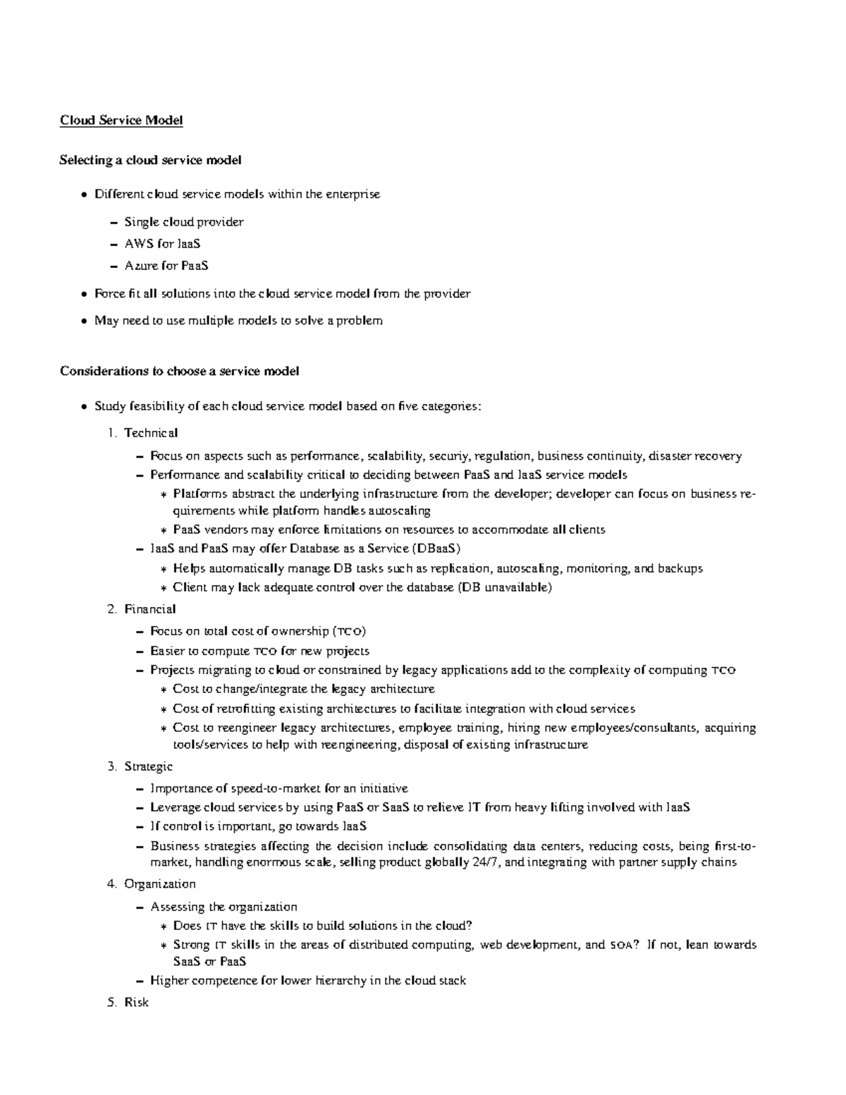 Csm - Selecting a cloud service model Different cloud service models ...
