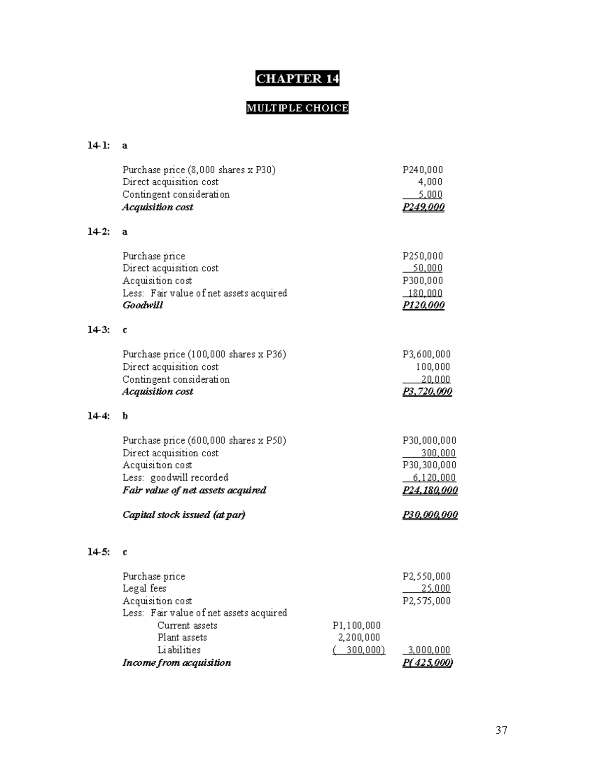 Accounting for business combination MULTIPLE CHOICE Direct