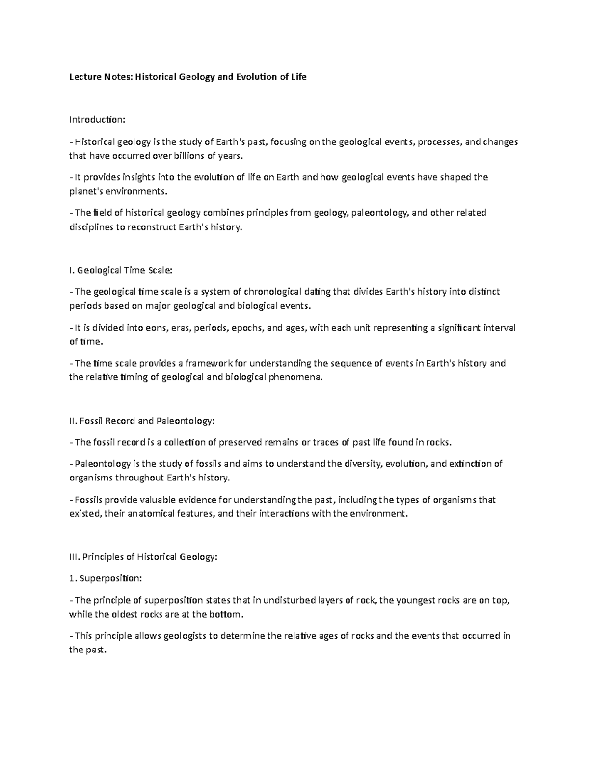 Lecture Notes: Historical Geology and Evolution of Life - Lecture Notes ...
