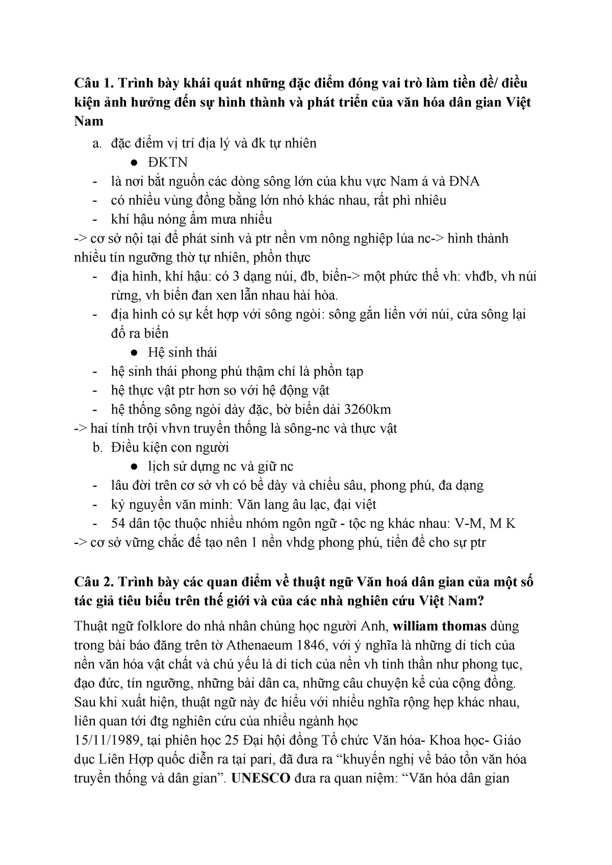 ĐỀ CƯƠng VĂn HÓa DÂn Gian ViỆt Nam Câu 1 Trình Bày Khái Quát Những