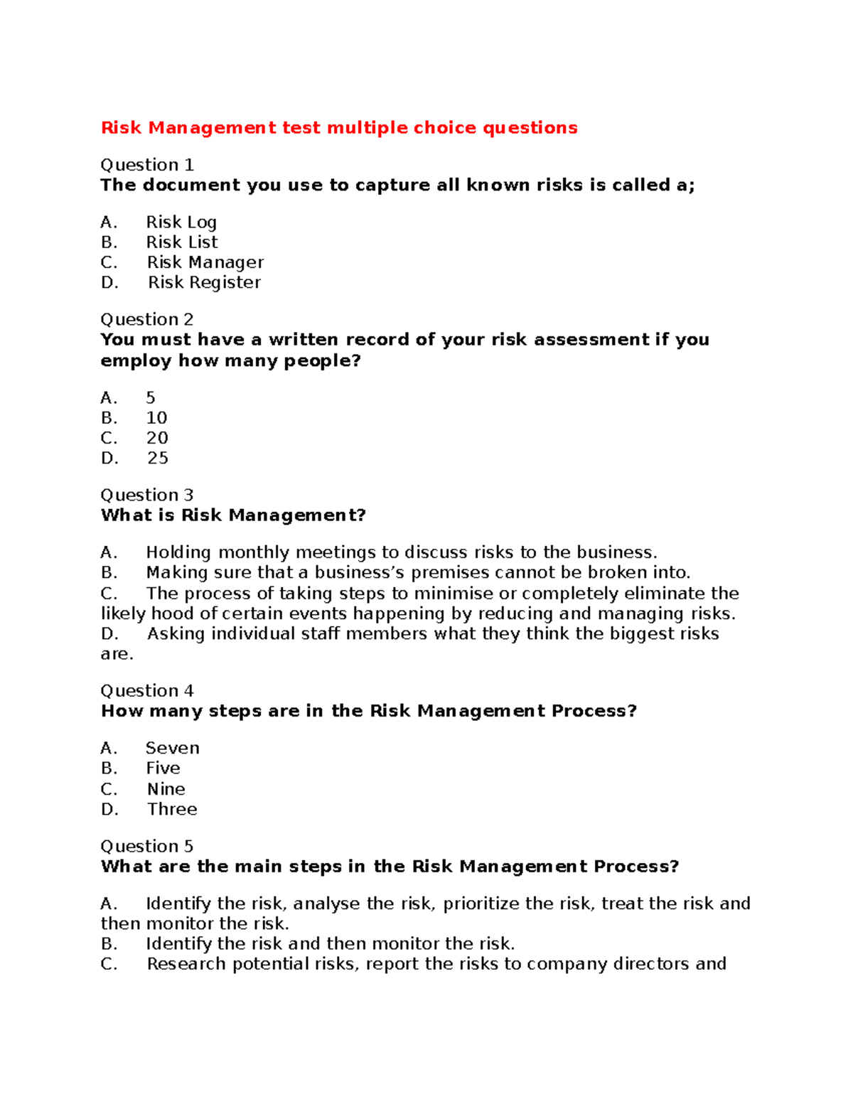 research questions on risk management