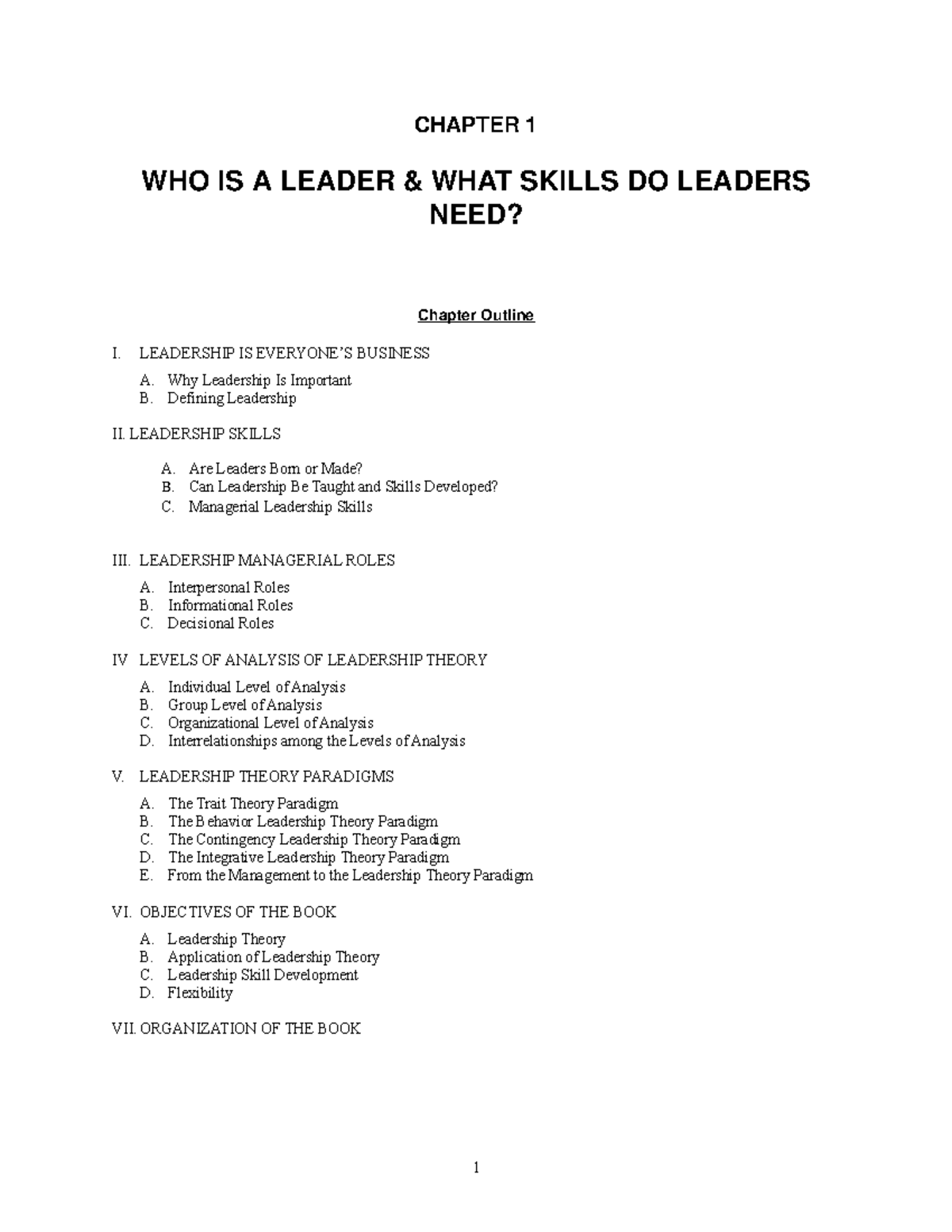 CHAPTER 1 WHO IS A LEADER & WHAT SKILLS DO LEADERS NEED? - CHAPTER 1 ...