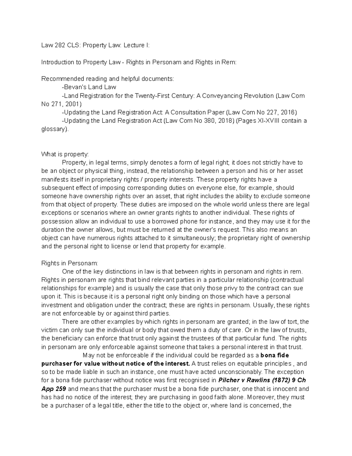 Lecture 1 - Introduction - Law 282 CLS: Property Law: Lecture I ...
