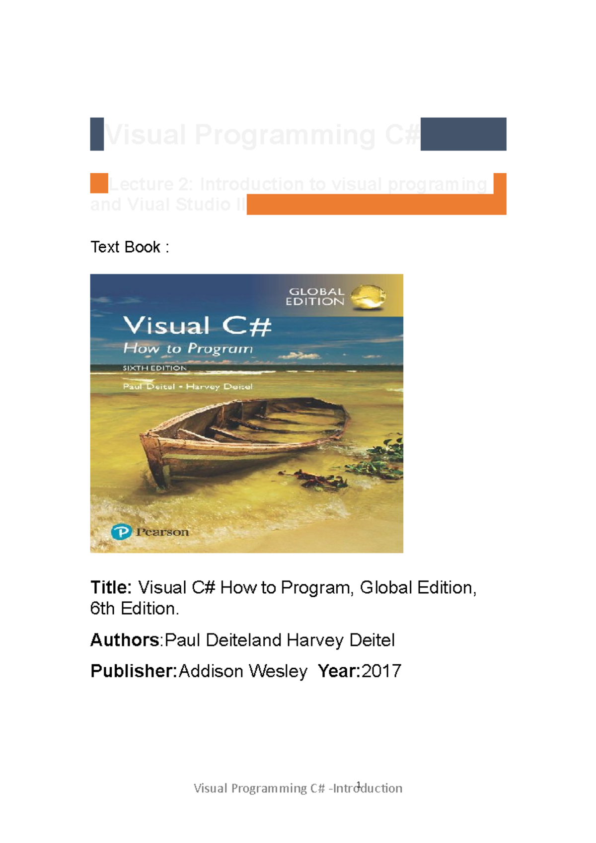 Introduction to visual programming and visual studio lecture 2 visual