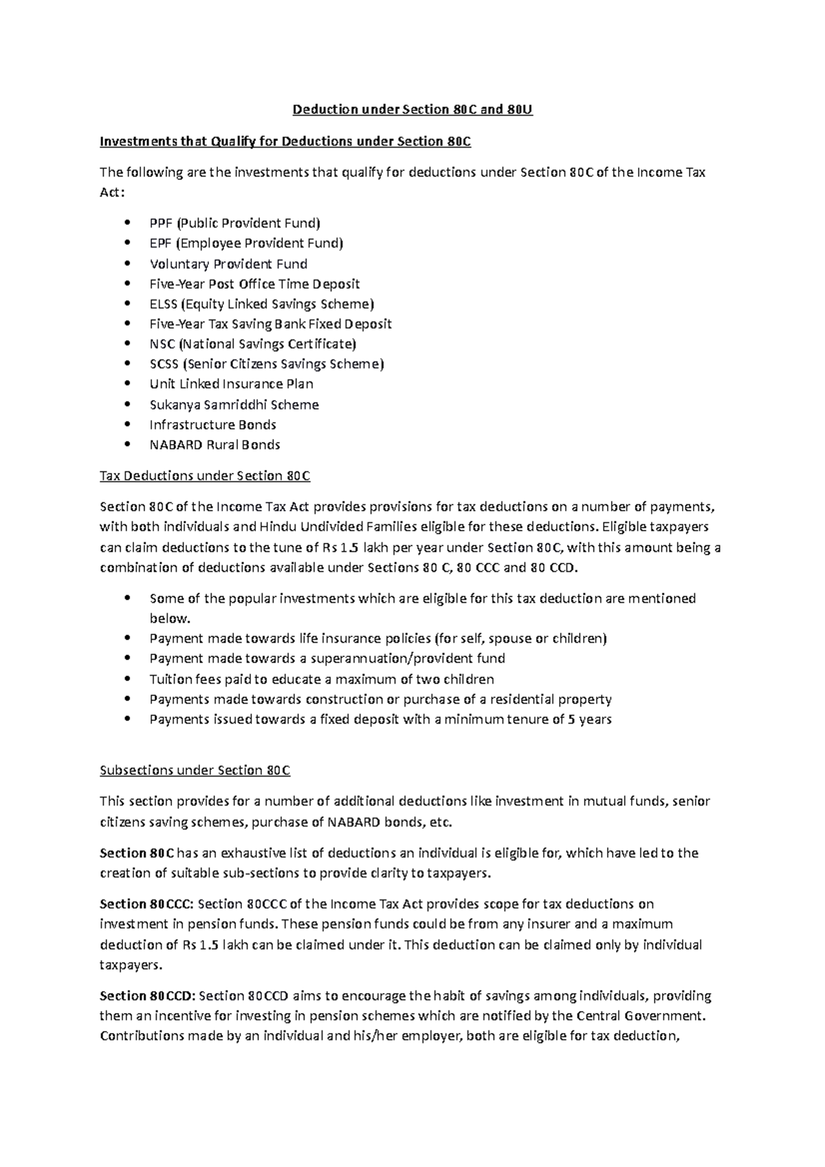 Deduction under Section 80C and 80U - Deduction under Section 80C and ...