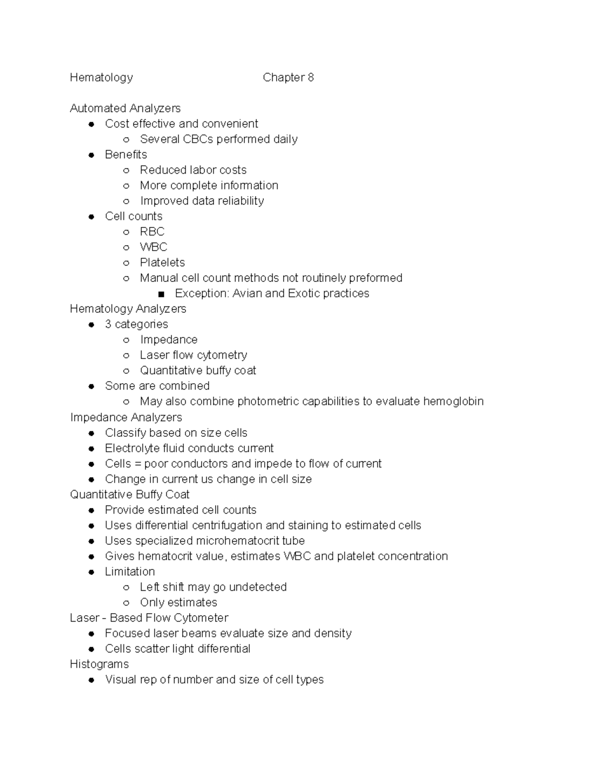 Hematology Chapter 8 Analyzers Hematology Chapter 8 Automated