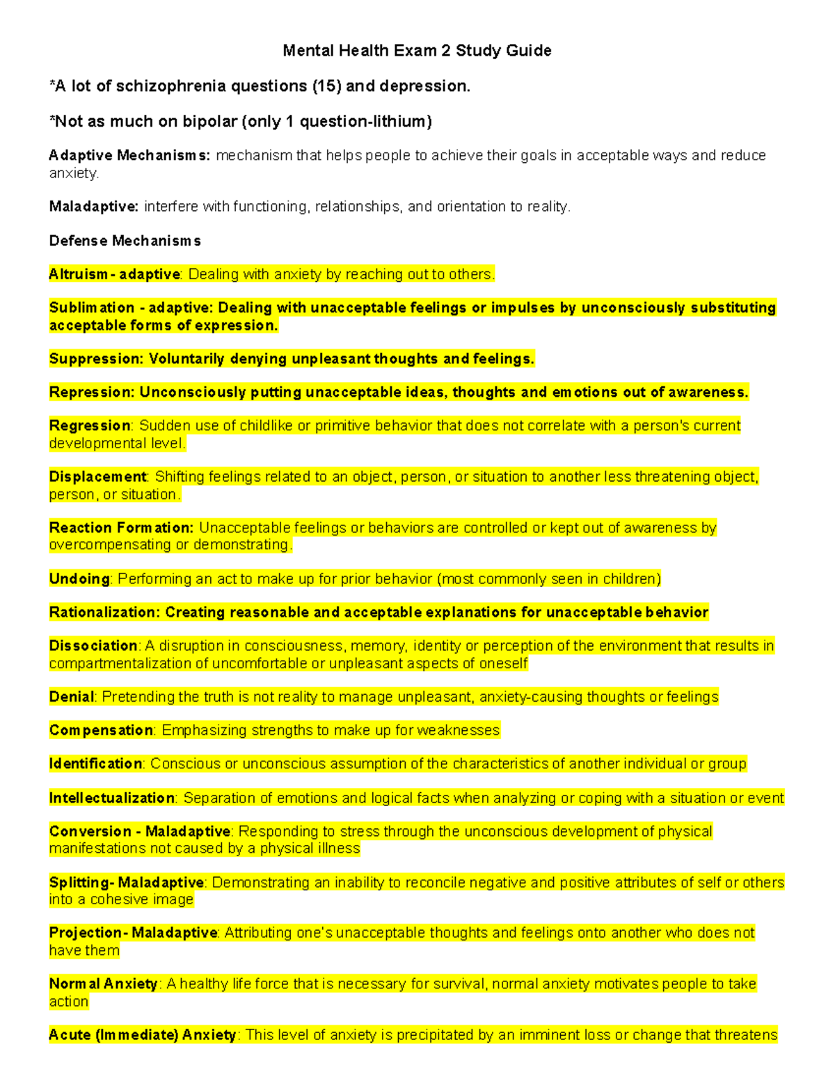 Mental Health Exam 2 Study Guide 2 - Mental Health Exam 2 Study Guide ...