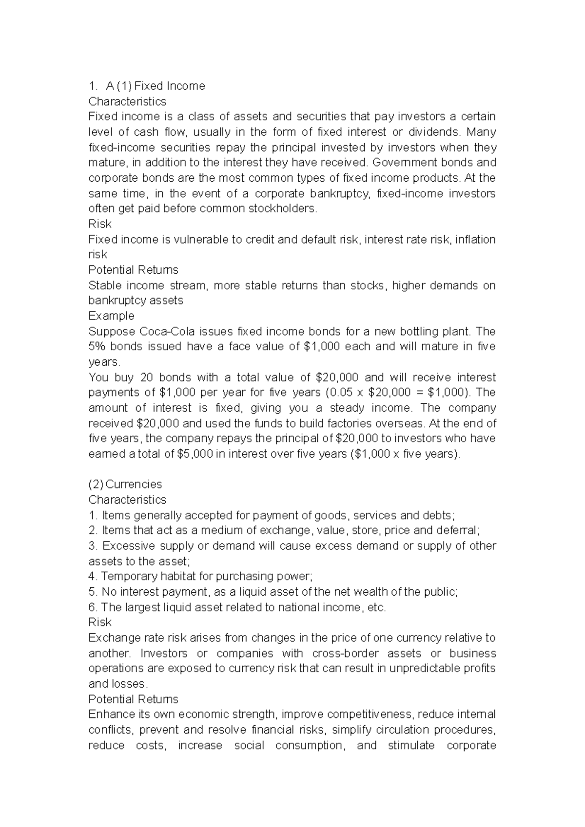 A - 副本 - barrs - A (1) Fixed Income Characteristics Fixed income is a ...