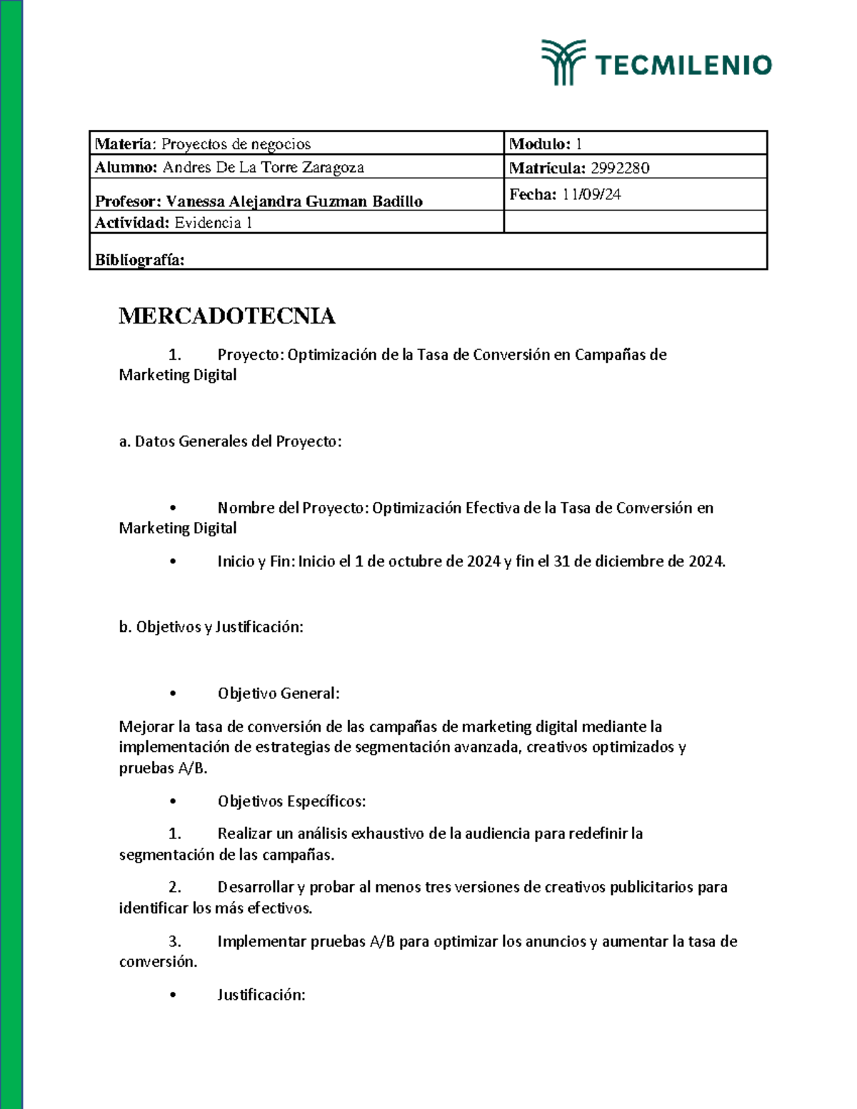Evidencia 1 - Actividad super facil y completa - Materia: Proyectos de ...