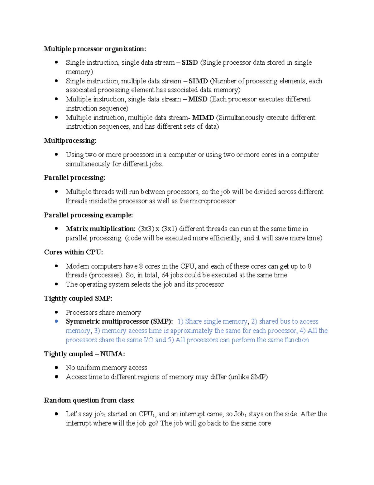 CSC240 Chapter 18 Summary - Multiple processor organization: Single ...