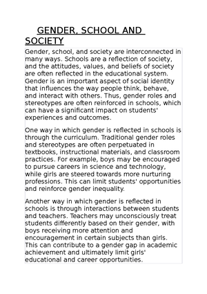 Gender 1-4 - Gender Roles In Education. Write Short Notes On Topic ...