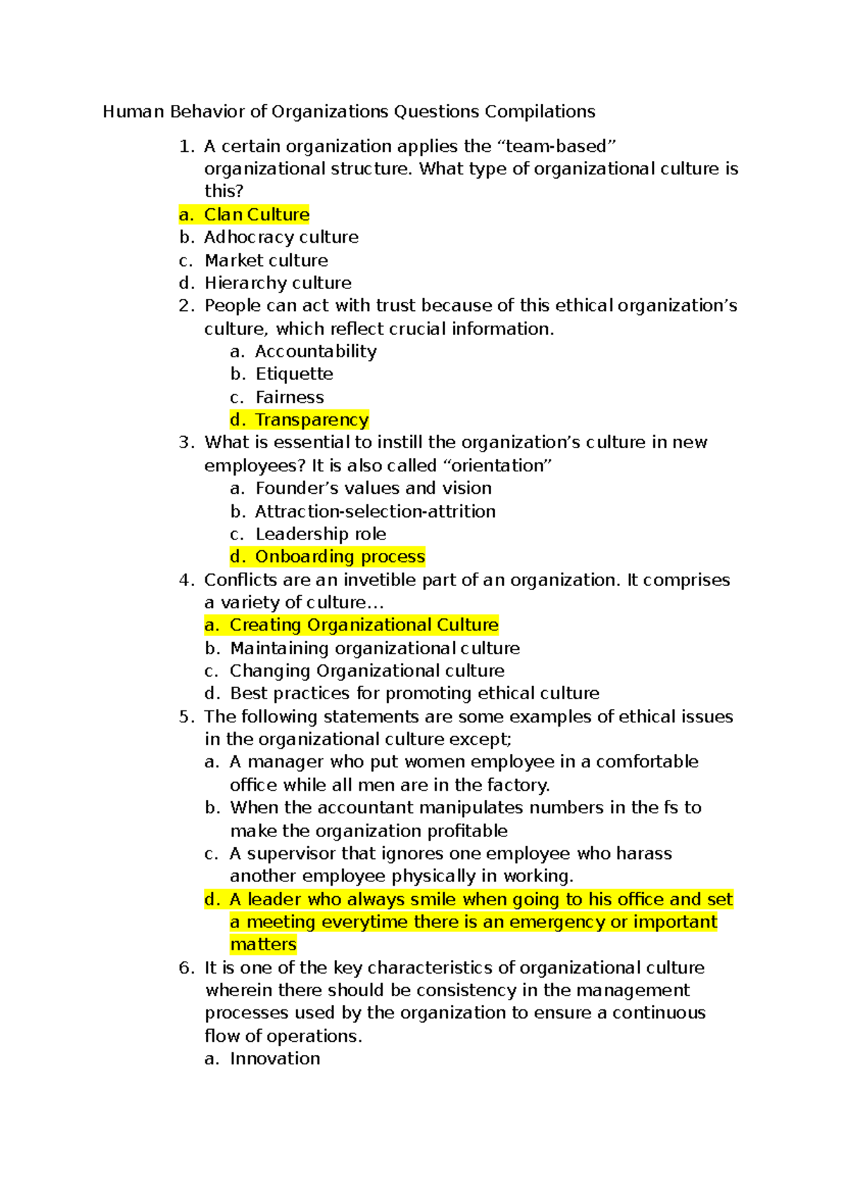 Human Behavior Of Organizations Questions Compilations - A certain ...