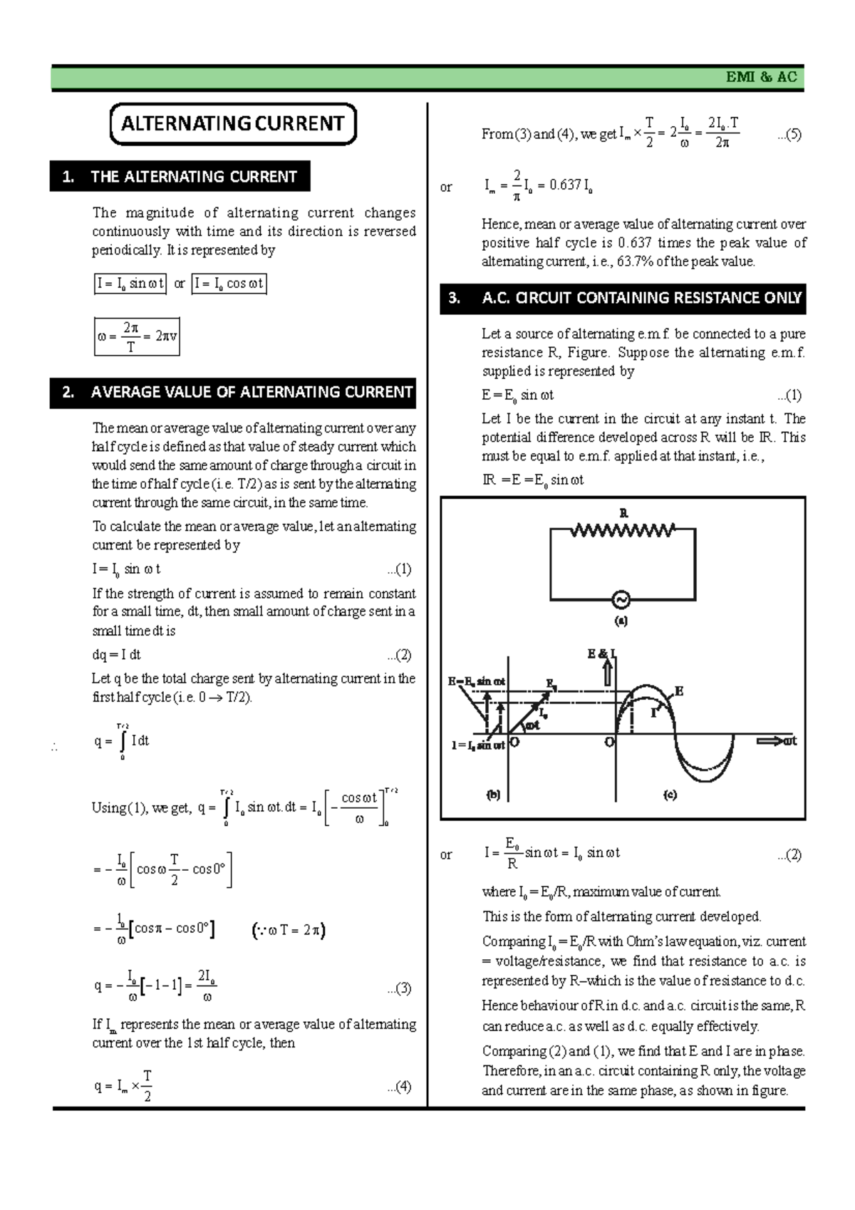 Alternating Current Details Notes with graph pdf - ####### . - Studocu