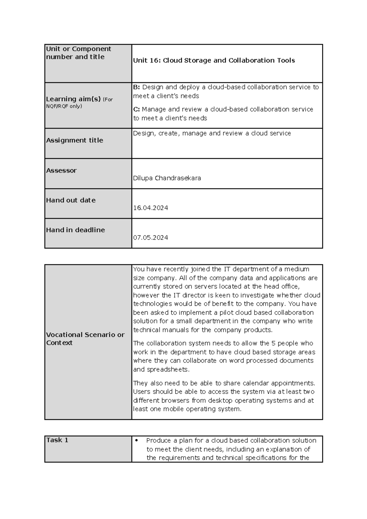Assignment B and C - Cloud Computing - Unit or Component number and ...
