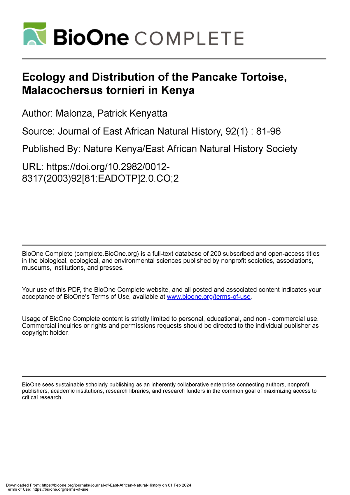 Source 2 - Ecology and Distribution of the Pancake Tortoise ...