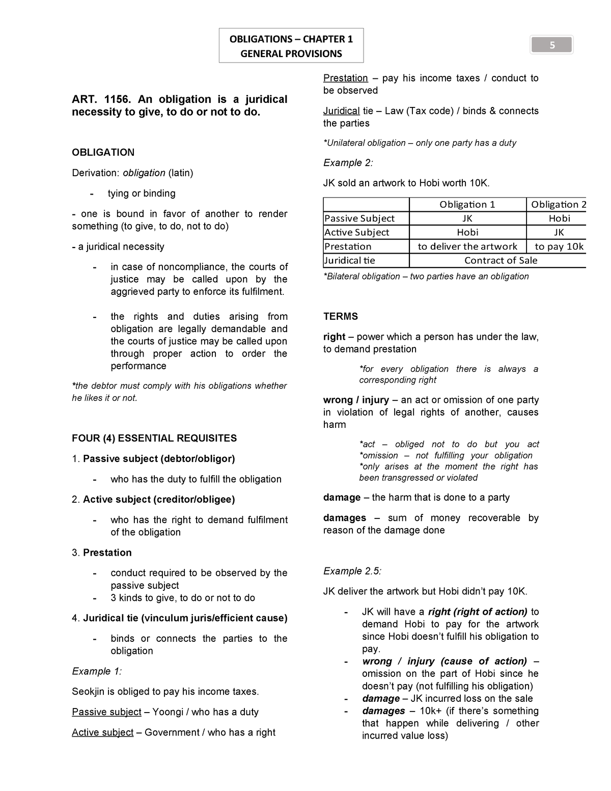 CH1-Oblicon-Reviewer - GENERAL PROVISIONS 5 ART. 1156. An Obligation Is ...