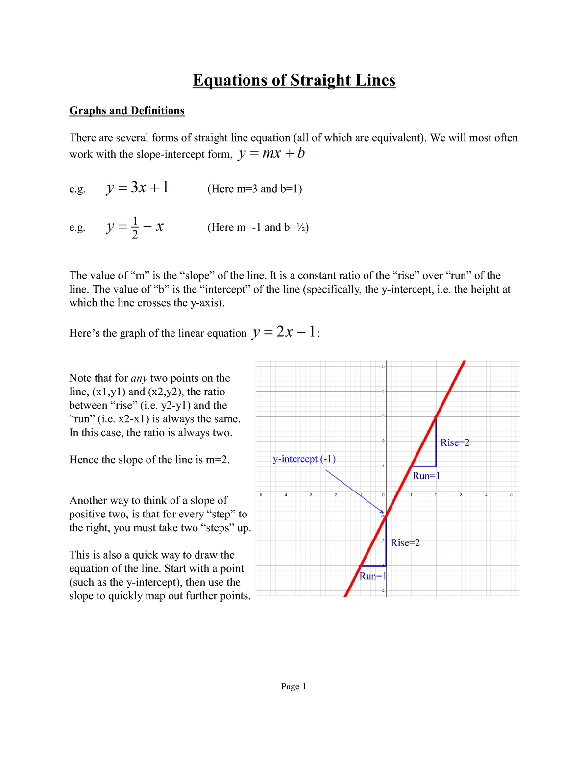 Notes - equations of straight lines - Equations of Straight Lines ...