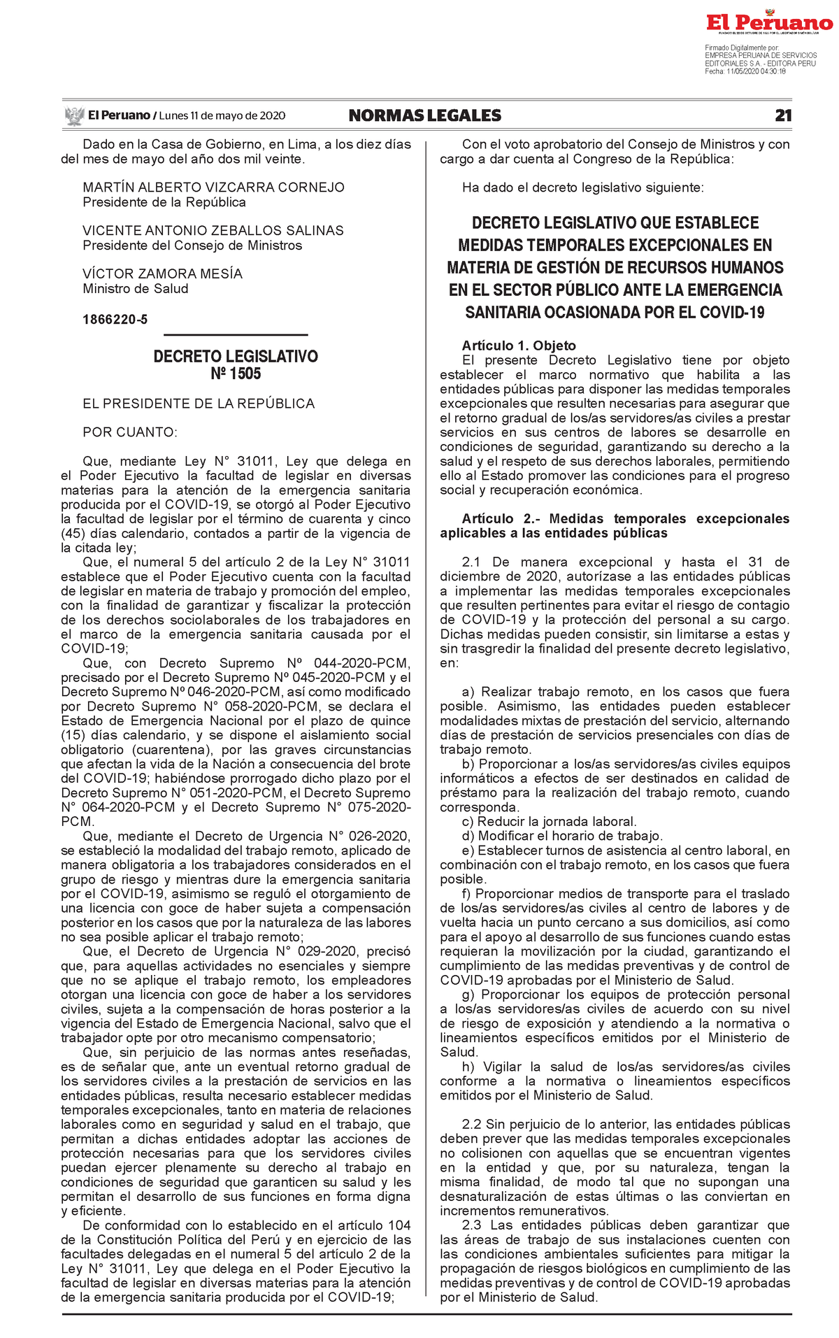 Decreto Legislativo Que Establece Medidas Temporales Excepci Decreto ...