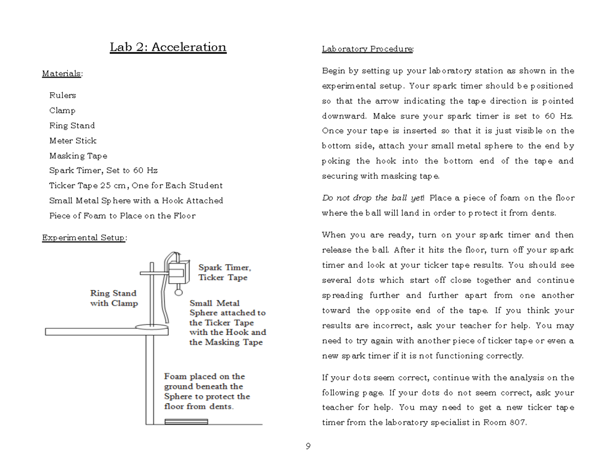 Lab 2 Acceleration - Lab 2: Acceleration Materials: Rulers Clamp Ring ...