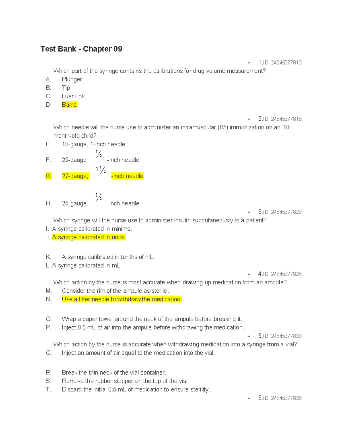 Document 5 - Chapter 9 practice exam - Test Bank - Chapter 09 1: ...