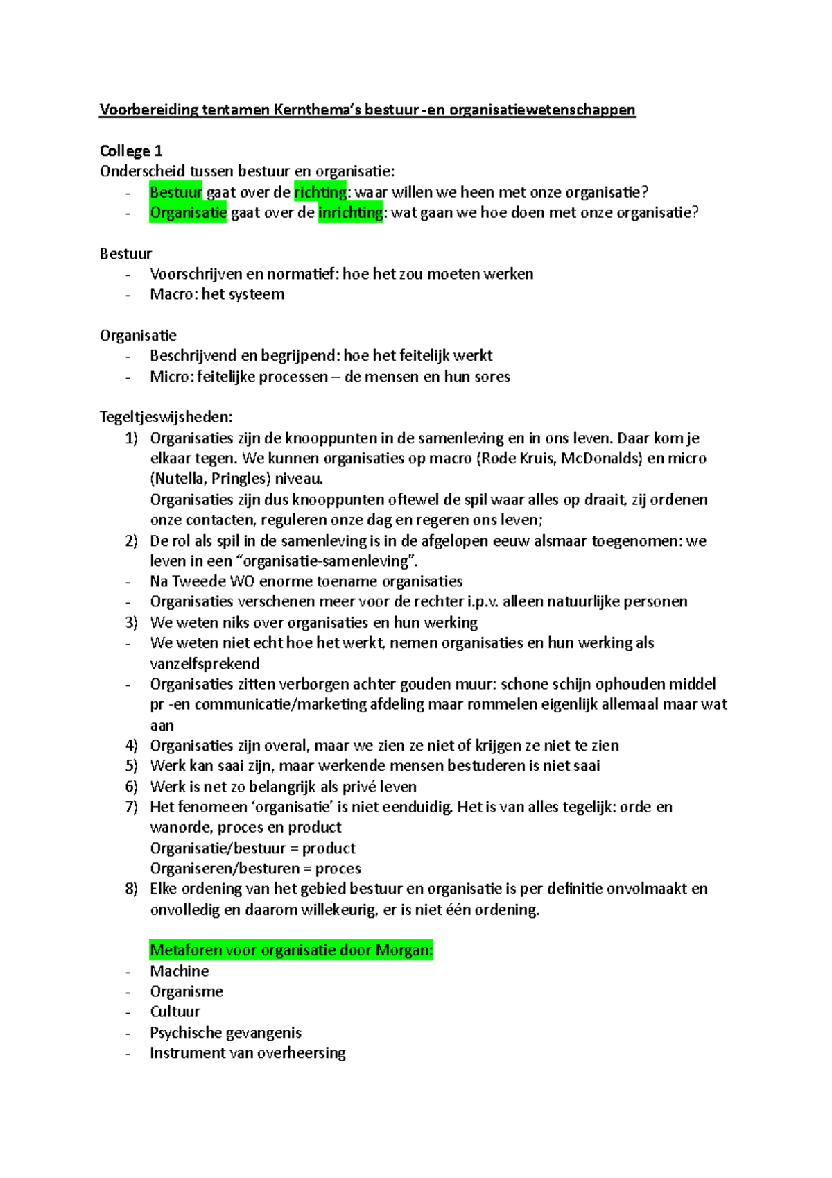 Voorbereiding Tentamen Kernthema's Bestuurs -en Organisatiewetenschap ...