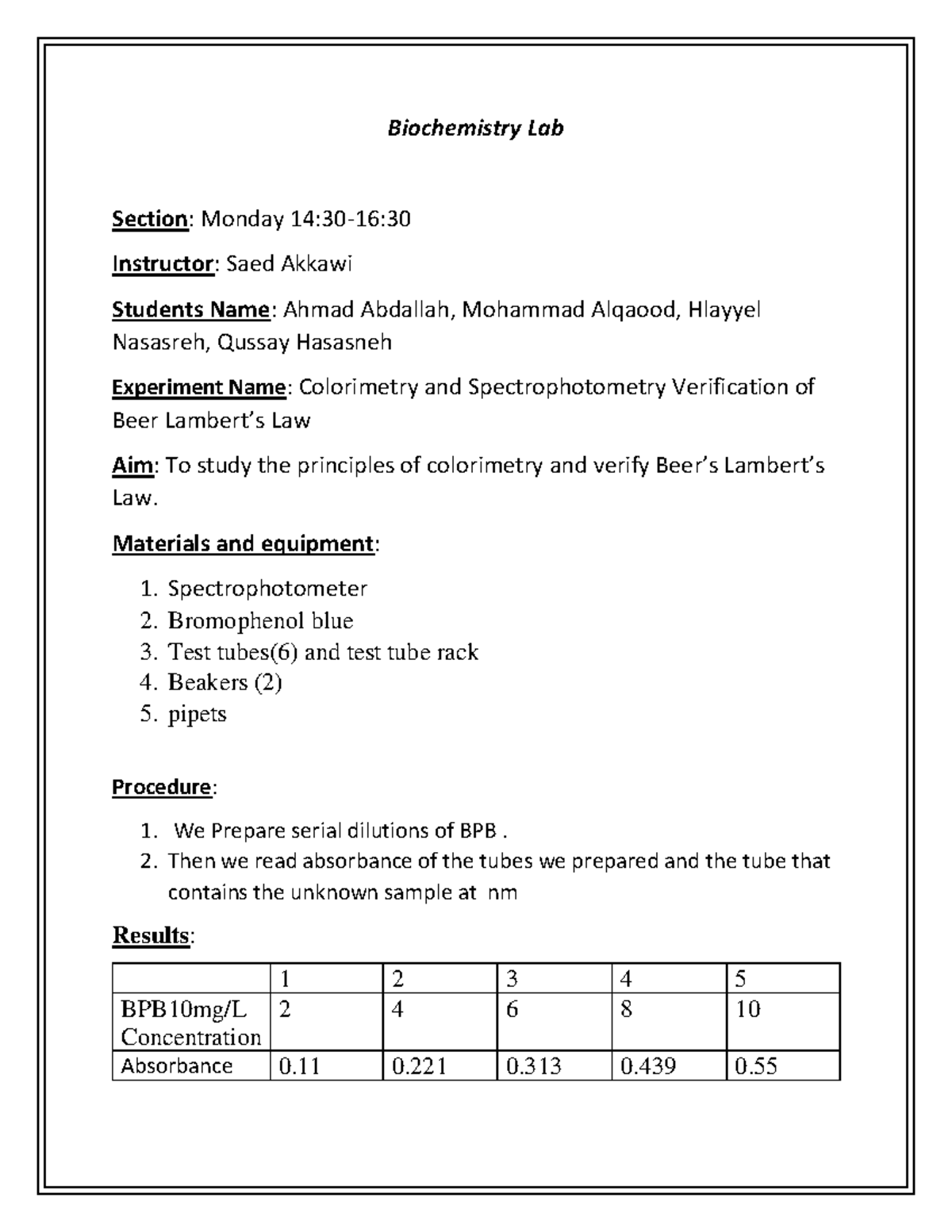 Exp2 lab Biochemistry Lab Section Monday 143016 Instructor