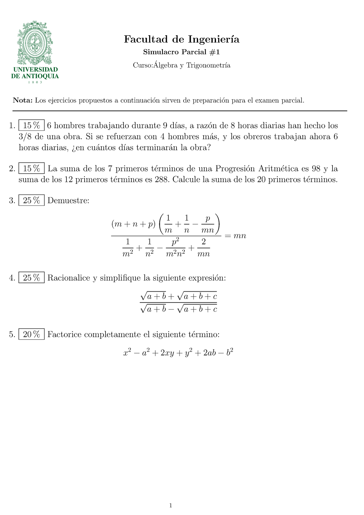 Simulacro Parcial #1 Álgebra Y Trigonometría Tipo C - Facultad De ...