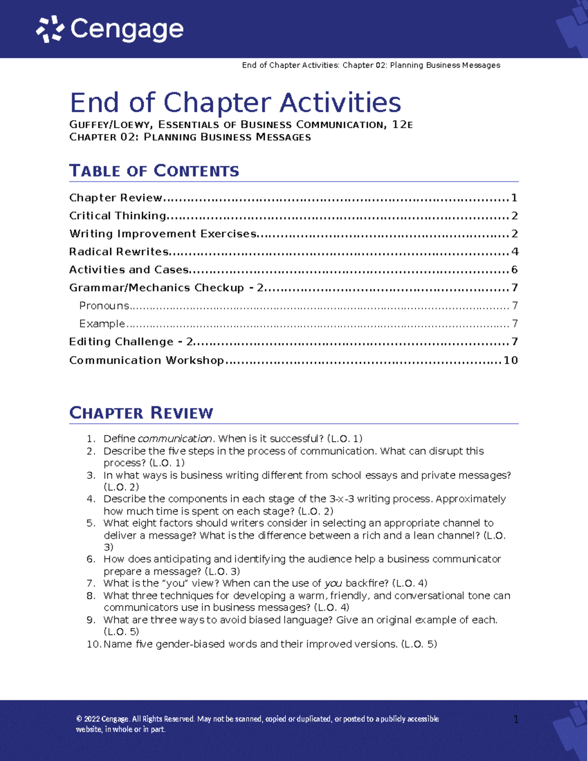 Ch02 End of Chapter Activities Guffey EBC 12e - © 2022 Cengage. All ...