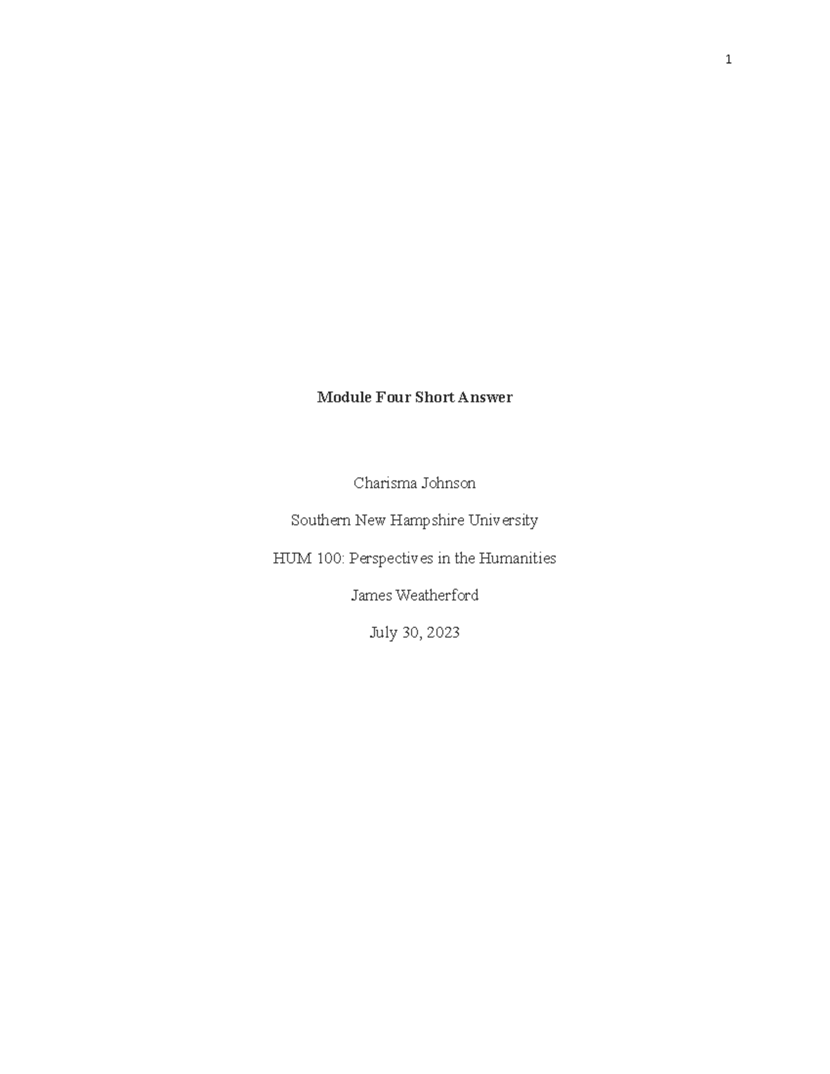 Module Four Short Answer - 1 Module Four Short Answer Charisma Johnson ...