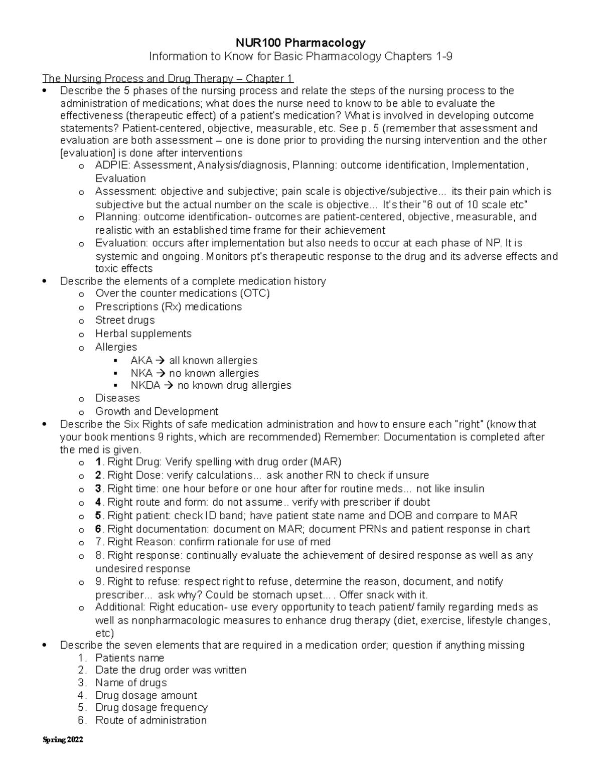 Unit Exam 1 - Stuyd Guide For 1st Pharmacology Exam - NUR100 ...