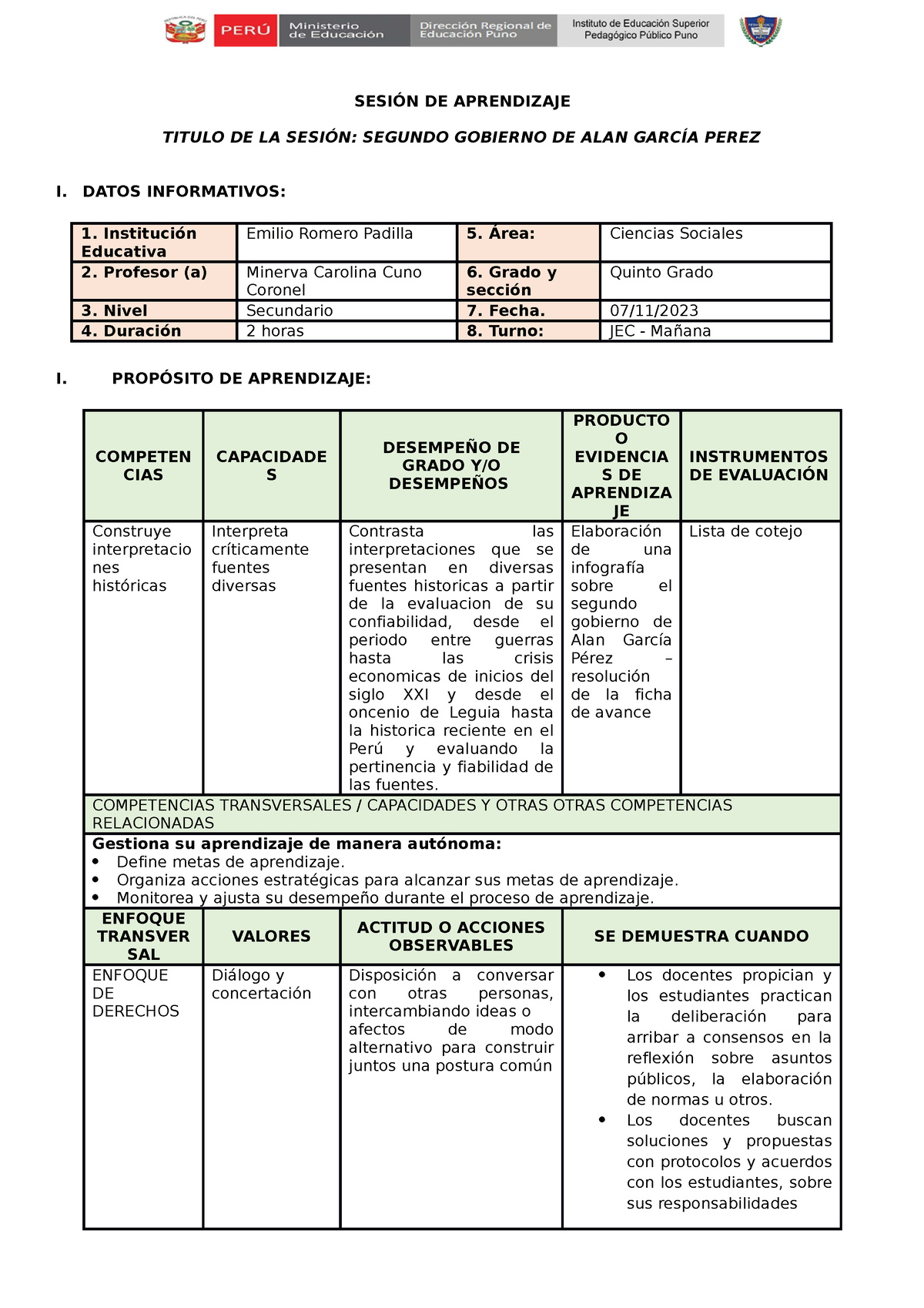 1. Sesión De Aprendizaje - SESIÓN DE APRENDIZAJE TITULO DE LA SESIÓN ...