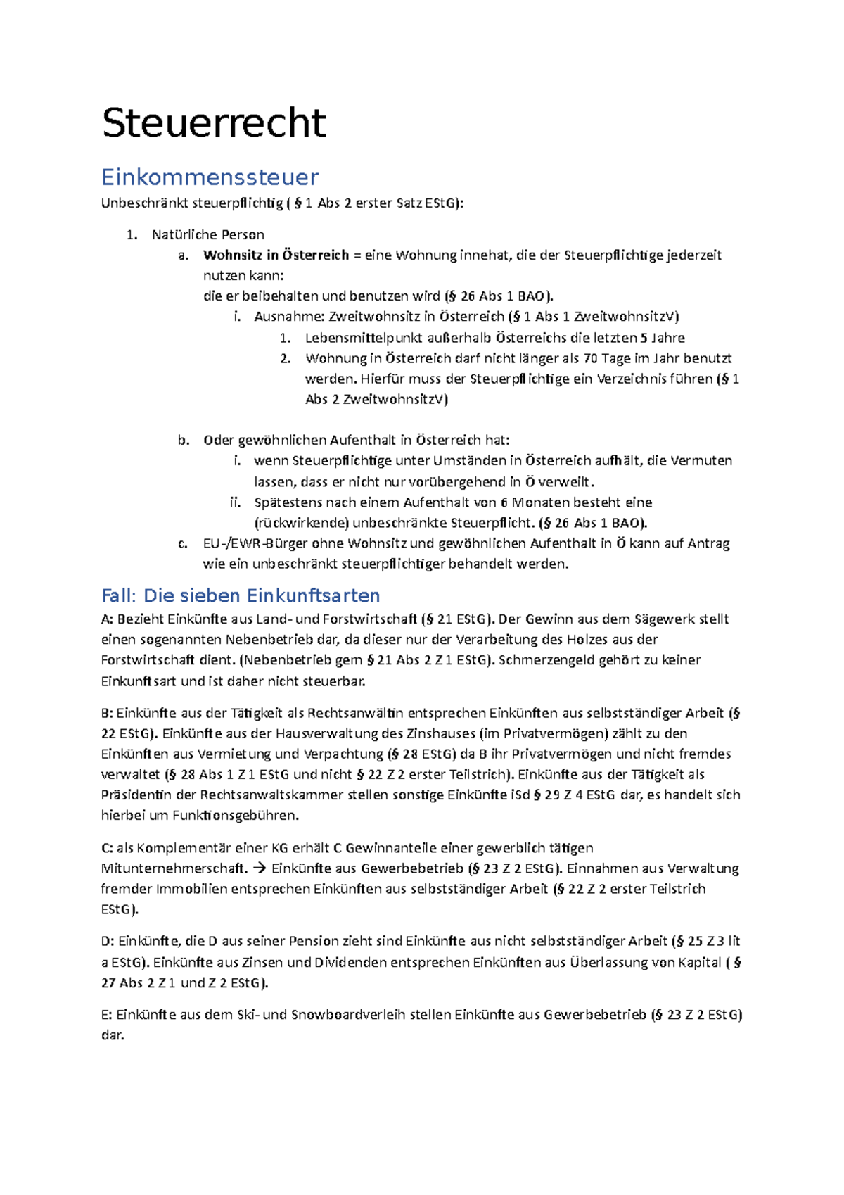 Steuerrecht Kapitelübersicht 2022 - Steuerrecht Einkommenssteuer ...