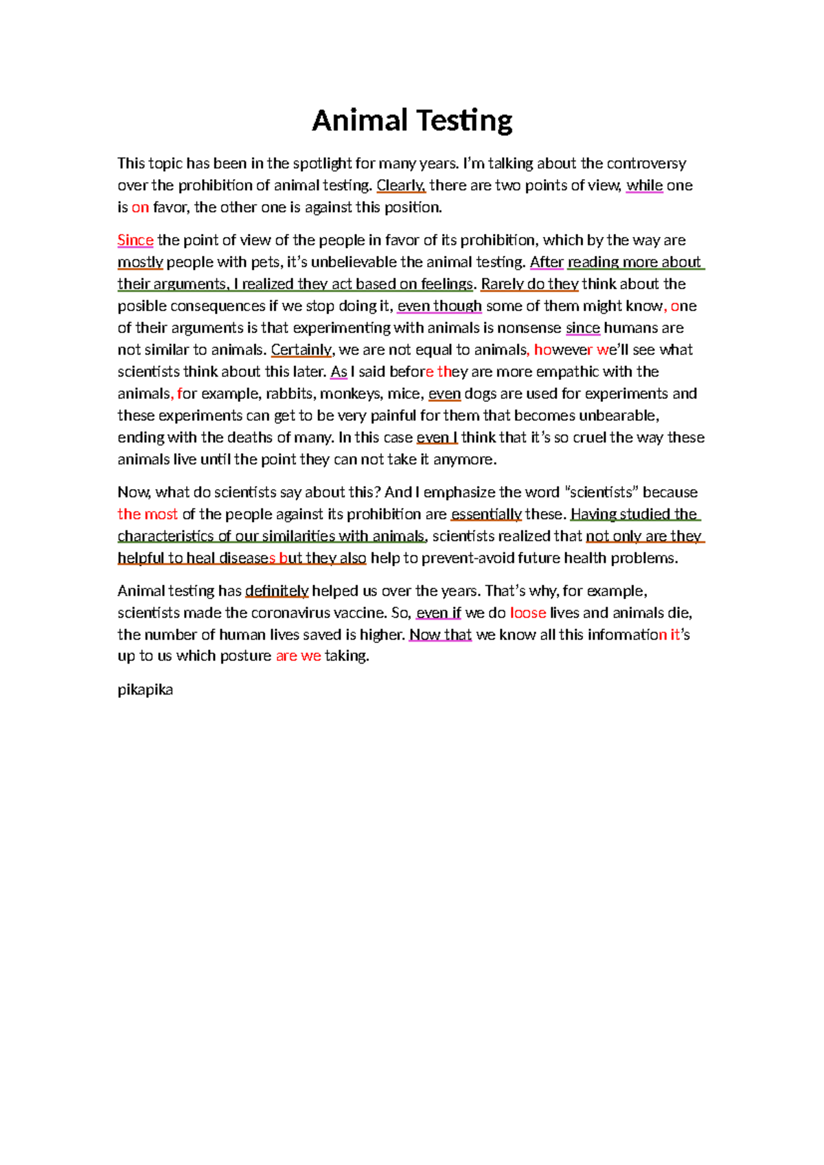 practice materials - Animal Testing This topic has been in the ...