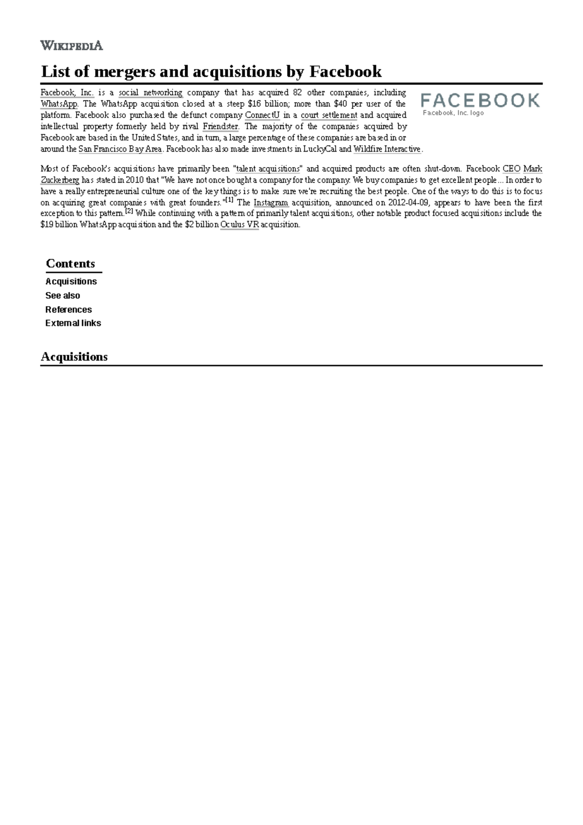 List of mergers and acquisitions by Facebook - List of mergers and ...