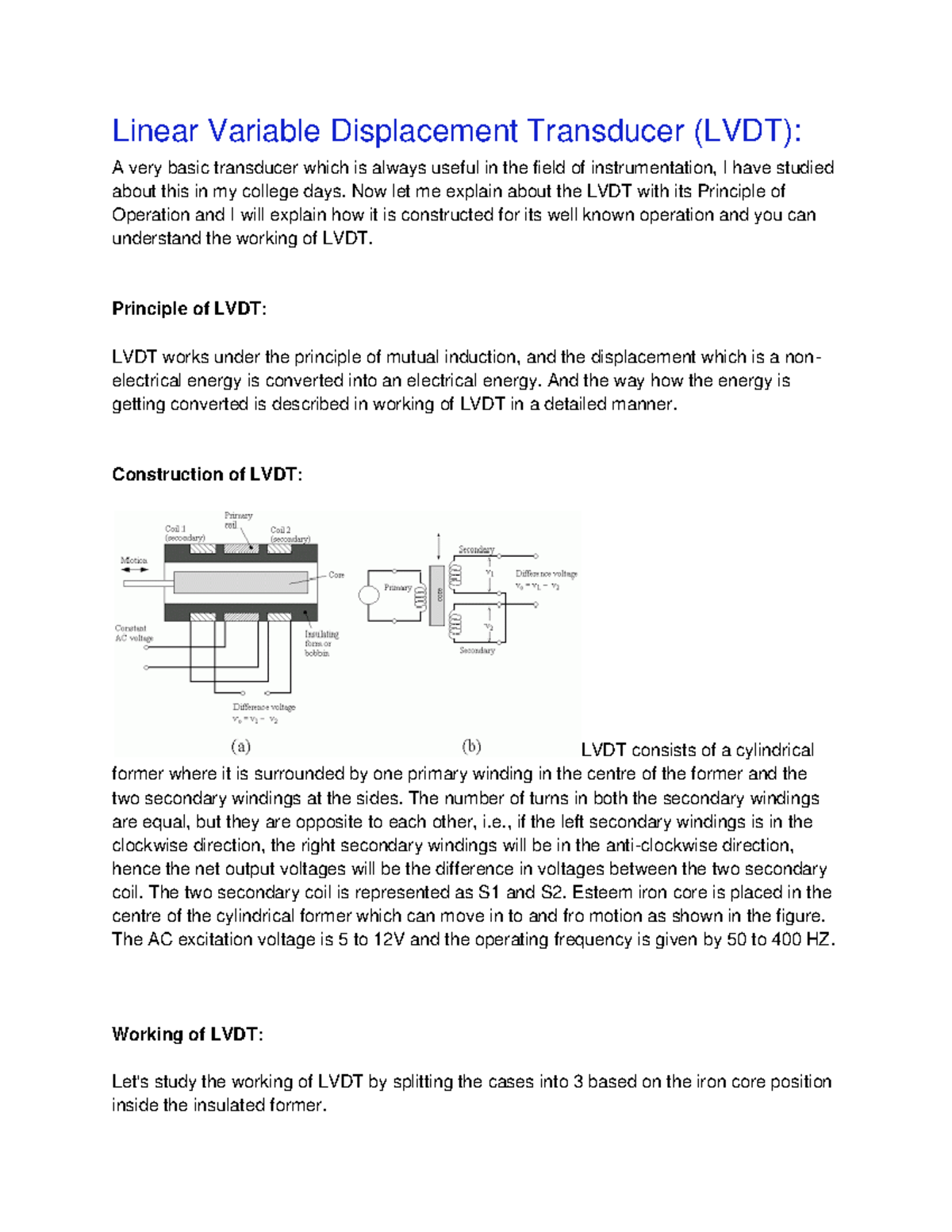 Linear Variable Displacement Transducer - Now let me explain about the ...