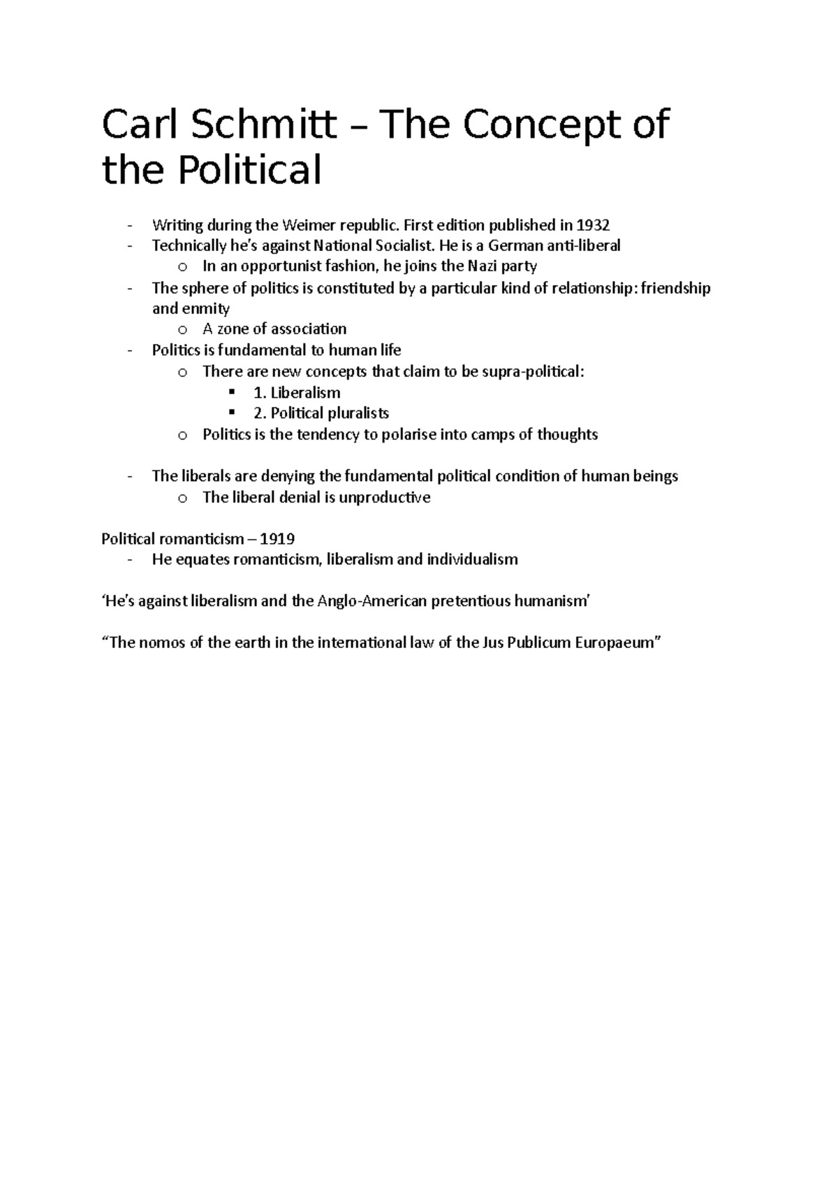 Carl Schmitt – The Concept of the Political - First edition published ...