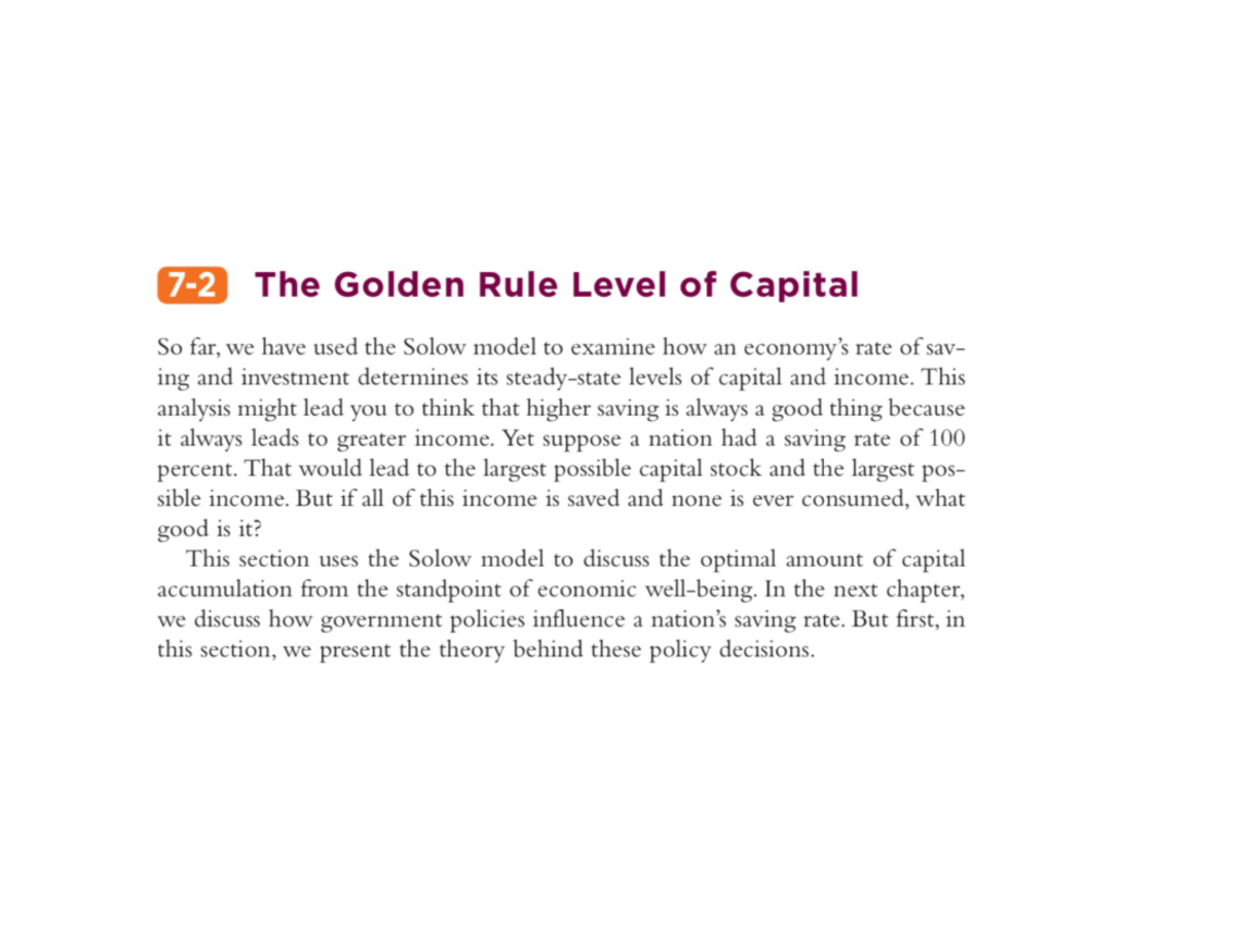 The Golden Rule Level of Capital - MACRO ECONOMICS - Studocu