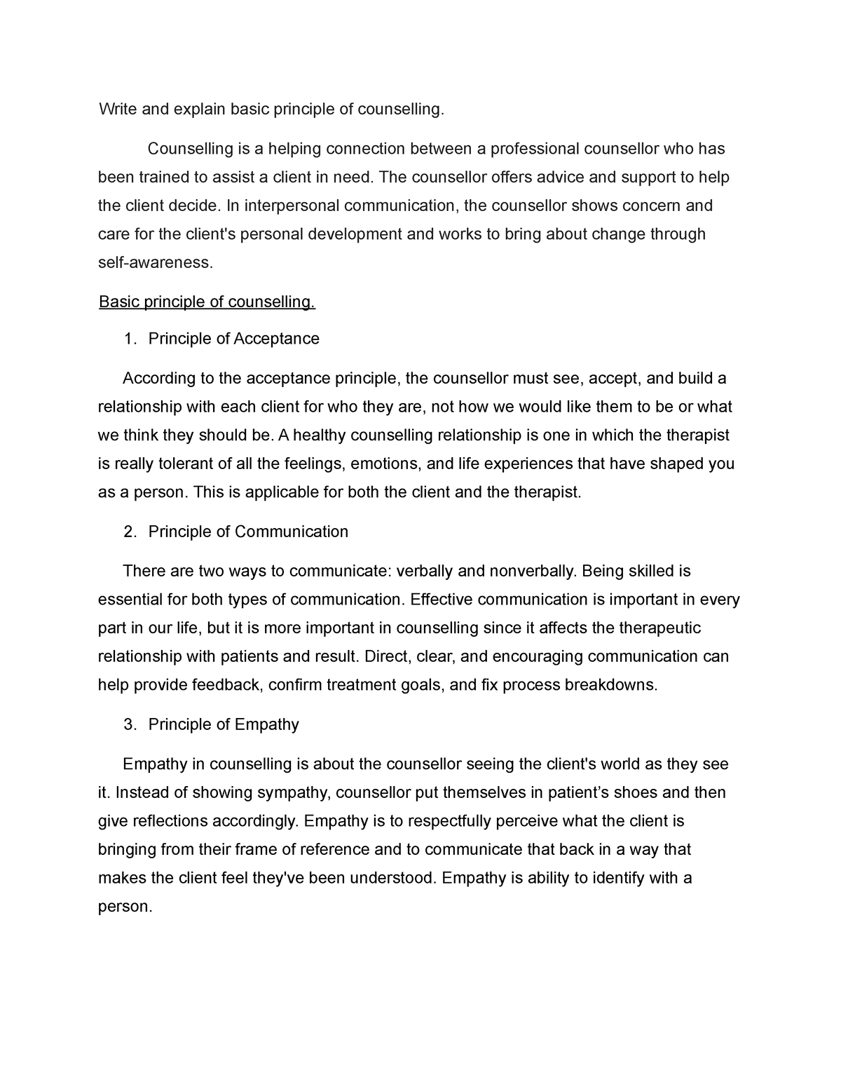 Principle of counselling - Counselling is a helping connection between ...