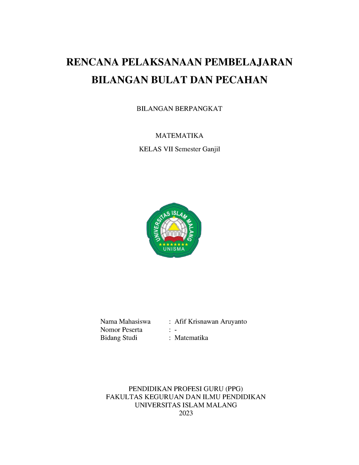 AFIF Krisnawan RPP - RPP - RENCANA PELAKSANAAN PEMBELAJARAN BILANGAN ...