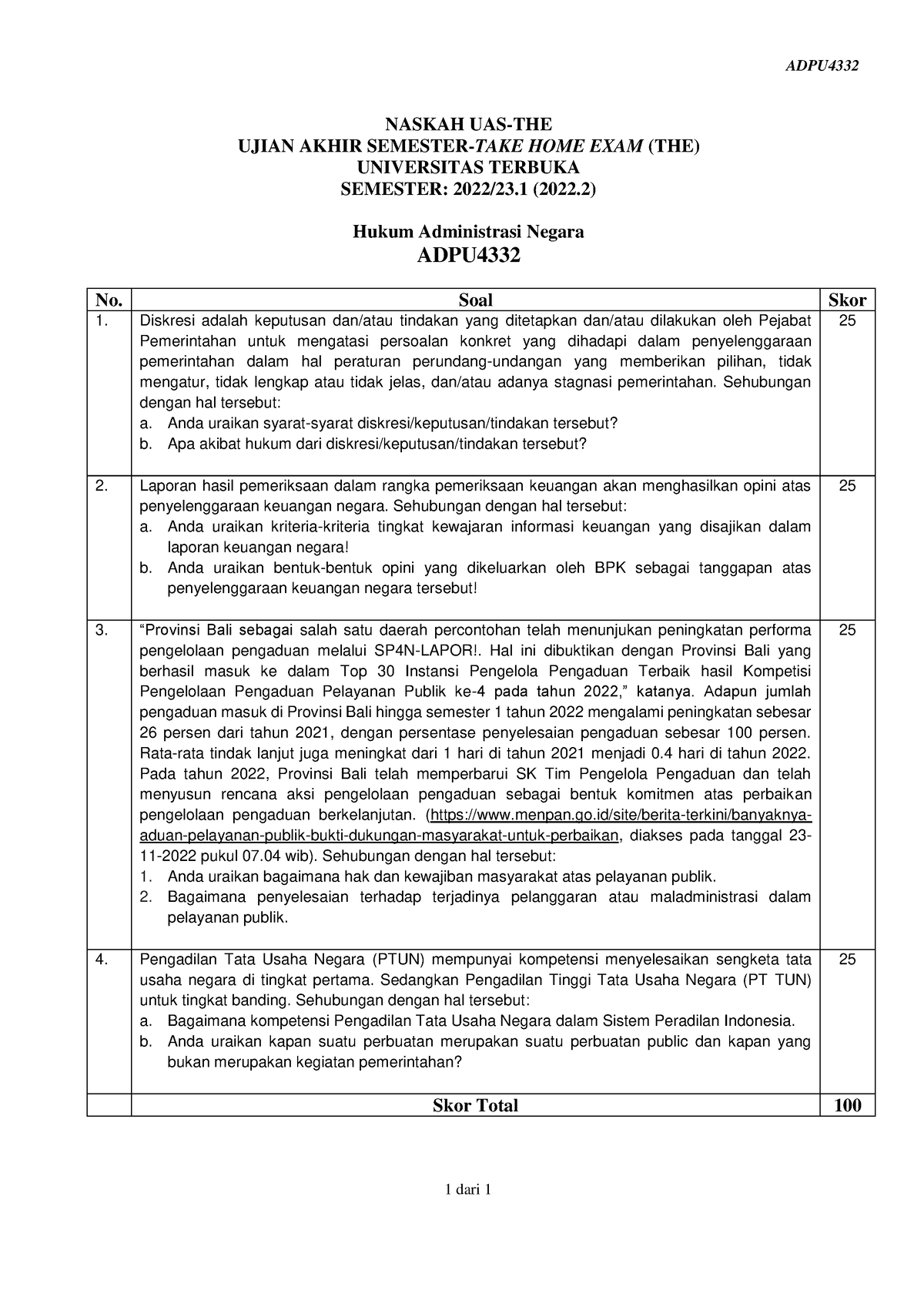 Naskah ADPU4332 The 1 - Aaaaaaa - ADPU 1 Dari 1 NASKAH UAS-THE UJIAN ...