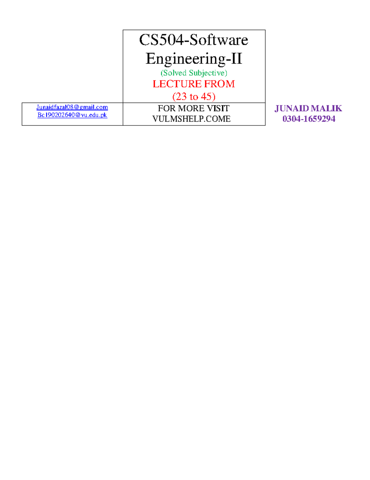 CS504 Solved Subjective Final TERM BY Junaid - JUNAID MALIK 0304- FOR ...